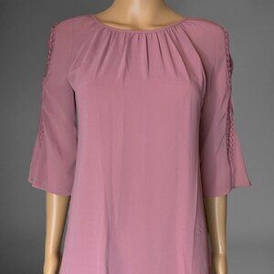 I.n. girl Girls Shift Dress Size 12 Soft Pink Crochet Long Sleeve Lined Crochet